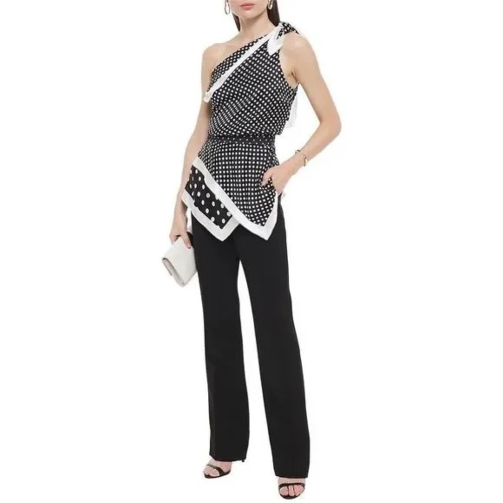 Altuzarra Black and White One-Shoulder Polka Dot Blouse - Picture 6 of 6